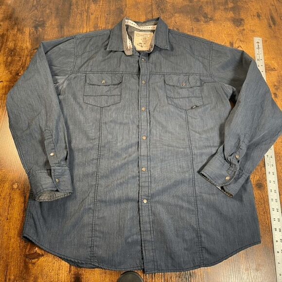 Coastal Mens Pearl Snap Shirt Size XL Blue Grey Long Sleeve‎ Pearl Snap - Picture 1 of 5